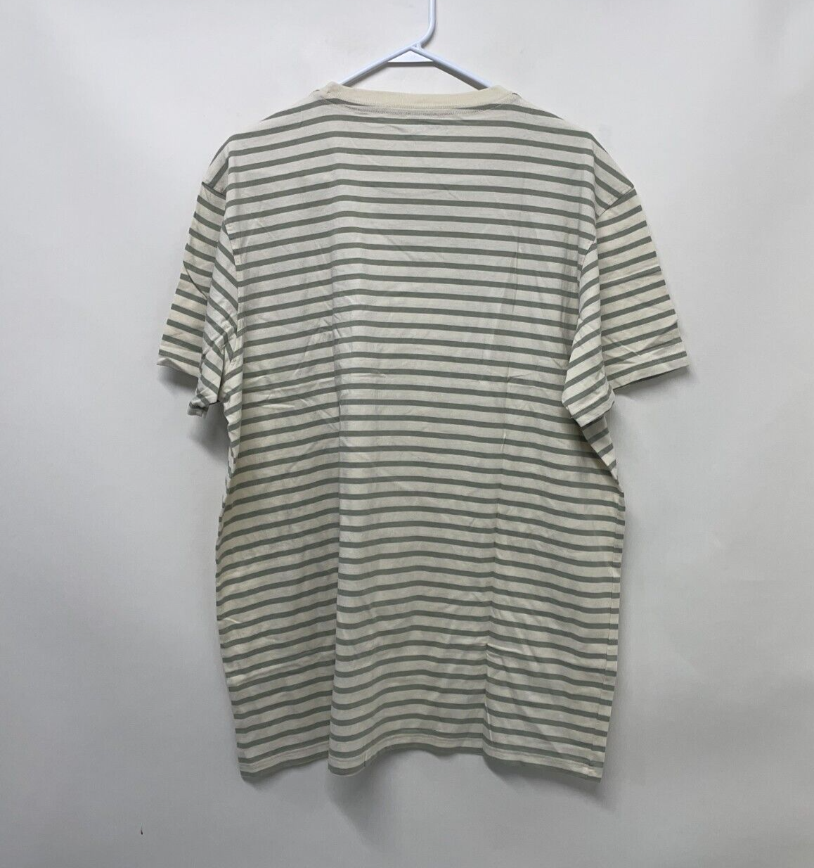 American Giant Mens XL Striped Classic Cotton Crew Shirt Turtledove Eucalyptus