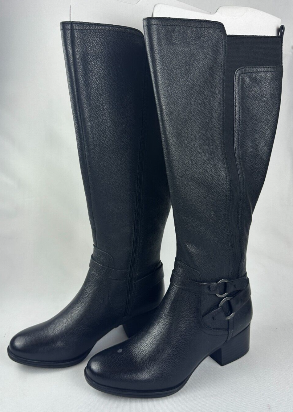 Naturalizer Womens 7 Kiana Black Wide Calf Leather Riding Boots H3291L1002