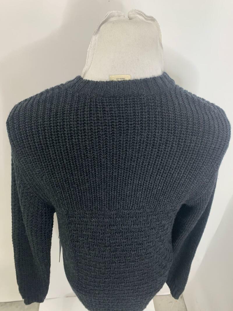 BLDWN Baldwin Mens L Charcoal Black Tierney Crew Neck Wool Sweater Cable Knit