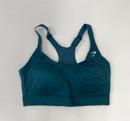 Gymshark Womens M Racer Back Sports Bra Teal High Neck Mesh Back B1A6L-TBBM