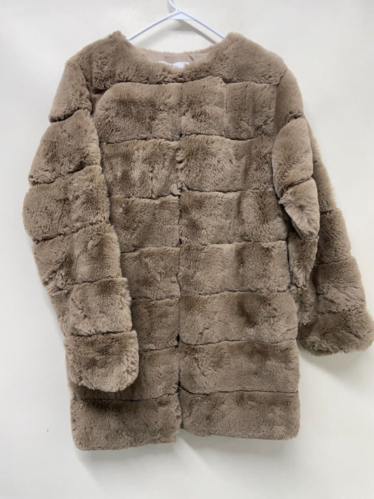 Fashion Nova Womens L With Love Faux Fur Coat Mocha Open Front Side Pockets