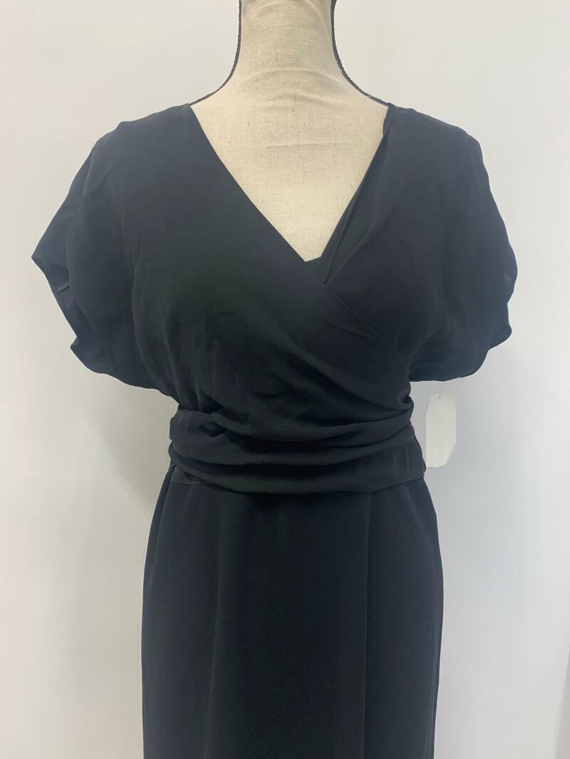 Lafayette 148 Womens 8 Shawl Overlay Faux Wrap Tie Waist Silk Black Dress