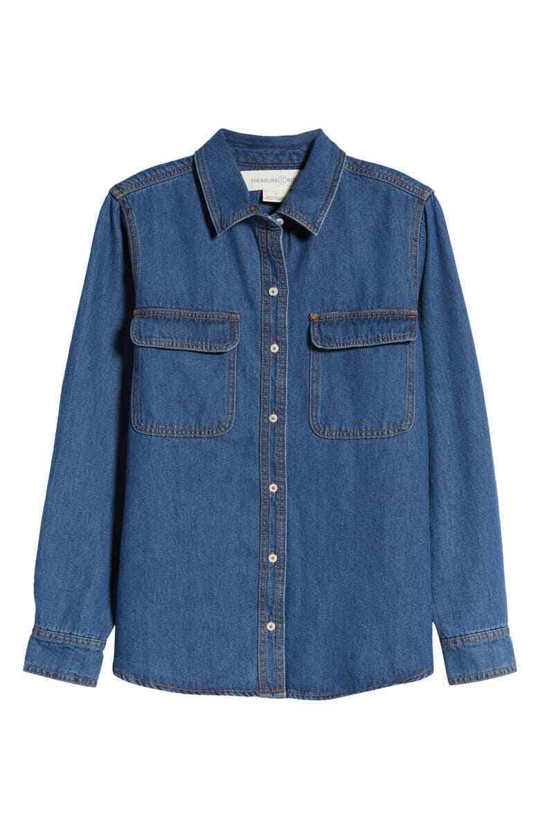 Treasure & Bond Womens XXS Blue Denim Jean Shirt Jacket Button Down Nordstrom