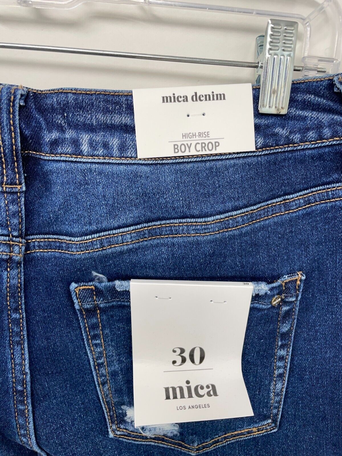 Mica Womens 30 High Rise Boyfriend Crop With Cuff Laherte Dark Wash Distressed