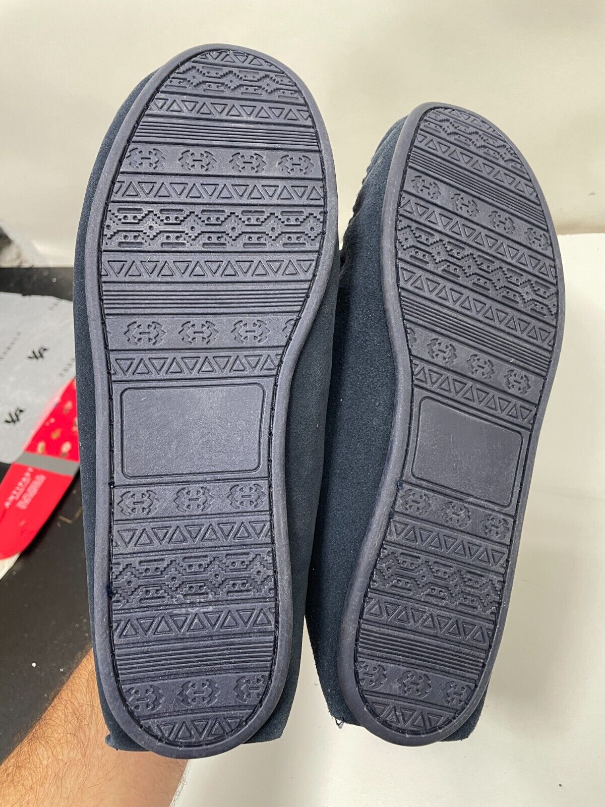 Snugrugs Mens 10 Genuine Suede Moccasin Slipper Navy Soft Step Cotton Lining