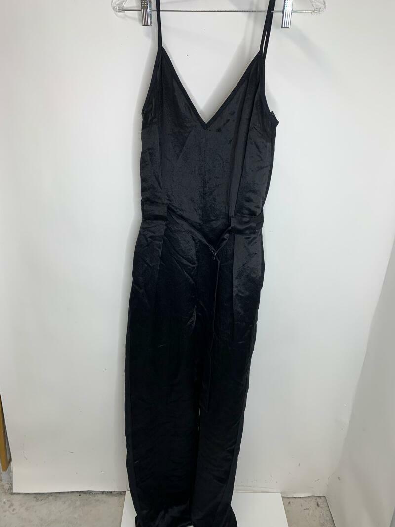 rag & bone Womens 8 Black Rochelle Satin Jumpsuit Sleeveless Belted