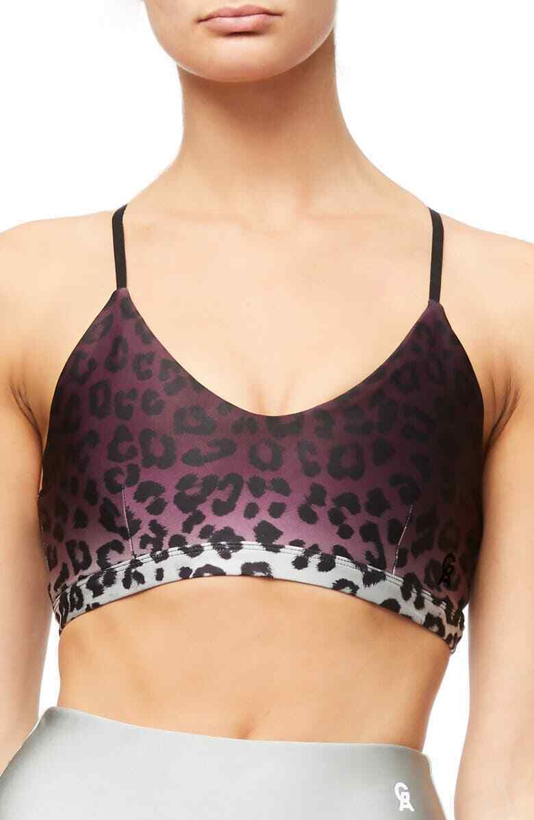 Good American Womens 1 Ombre Purple Leopard Print Sports Bra Barely There Scoop