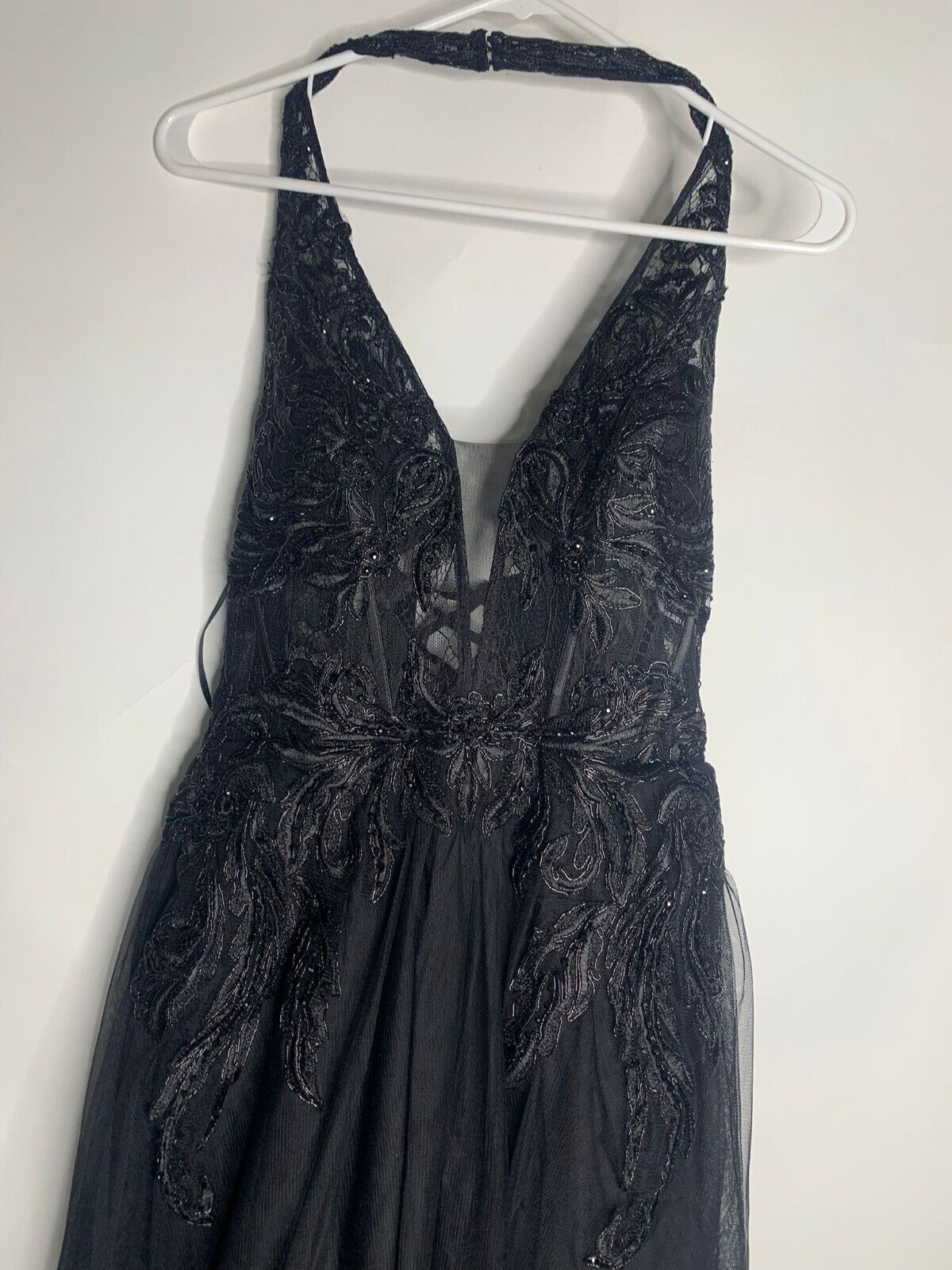 Betsy & Adam Womens 6 Corset-Bodice Fit & Flare Gown Black Lace Up Dress Halter