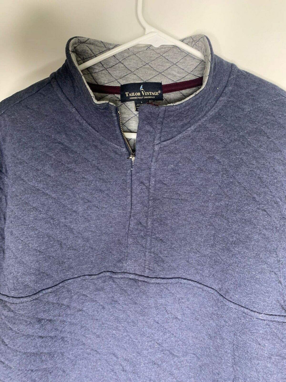 Tailor Vintage Mens Quilted Quarter Zip Pullover Sweater Sweatshirt Knit Jacket