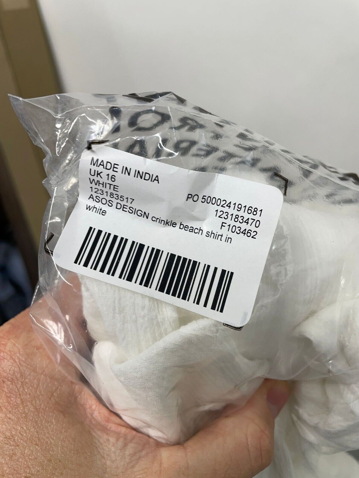 ASOS Design Womens 12 Crinkle Beach Shirt White Button Down Sheer Cover Up