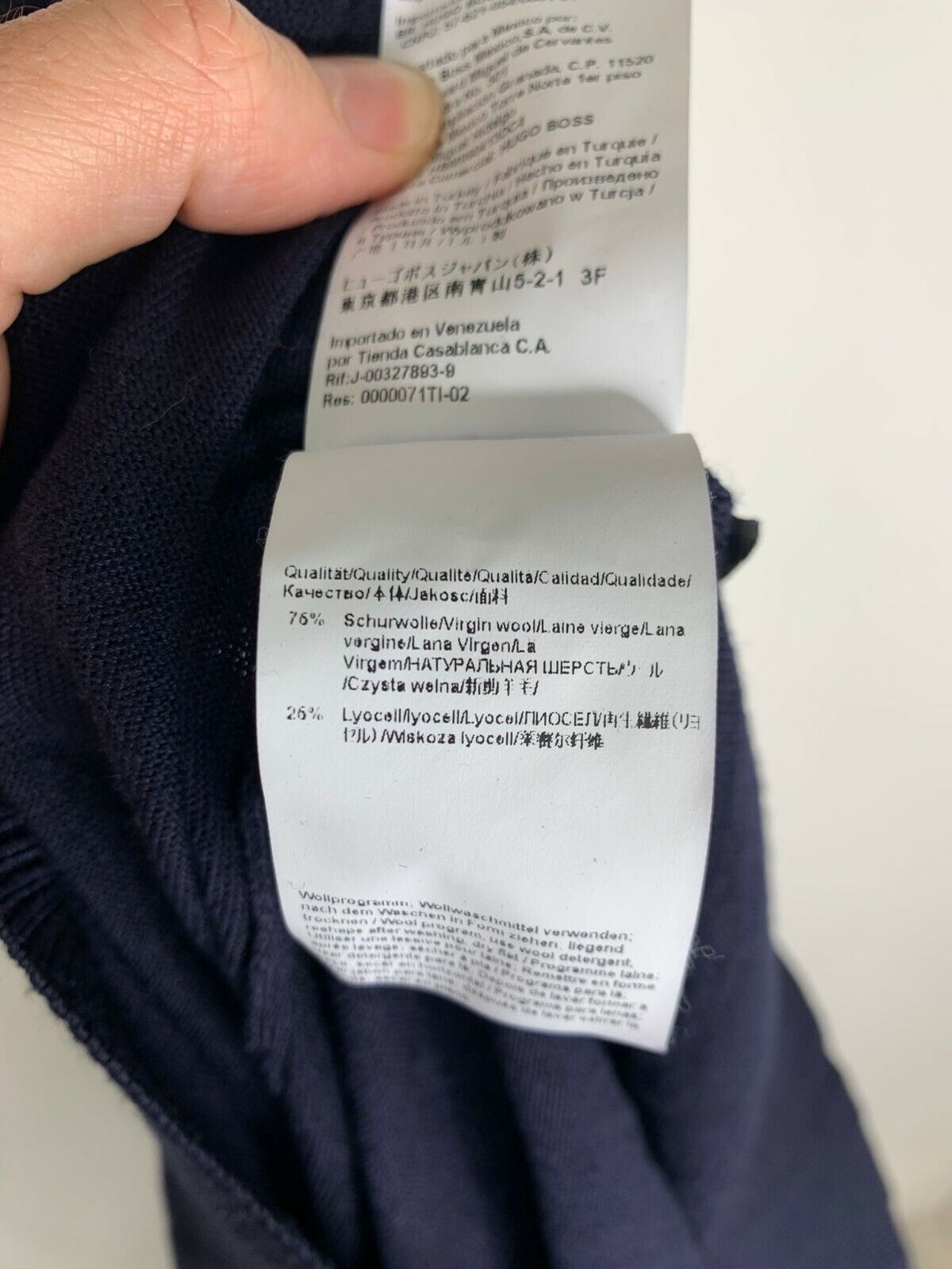 Hugo Boss Mens XXL Navy Blue Micolai Wool Blend Crewneck Sweater Stripe Detail