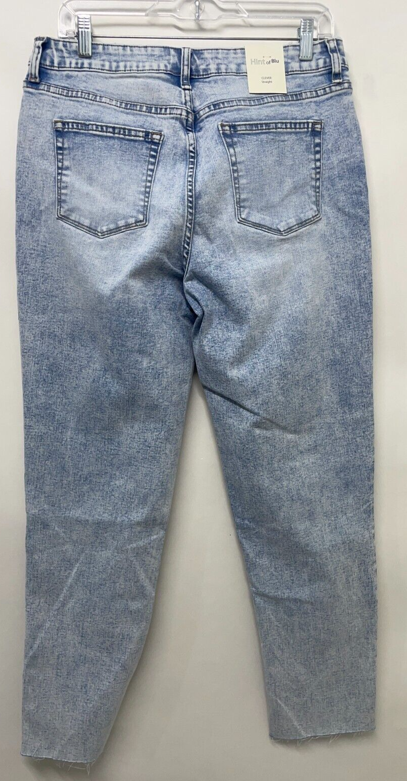Hint of Blu Women's 10 Clever High Waist Slim Straight Leg Jeans Indigo Raw Hem