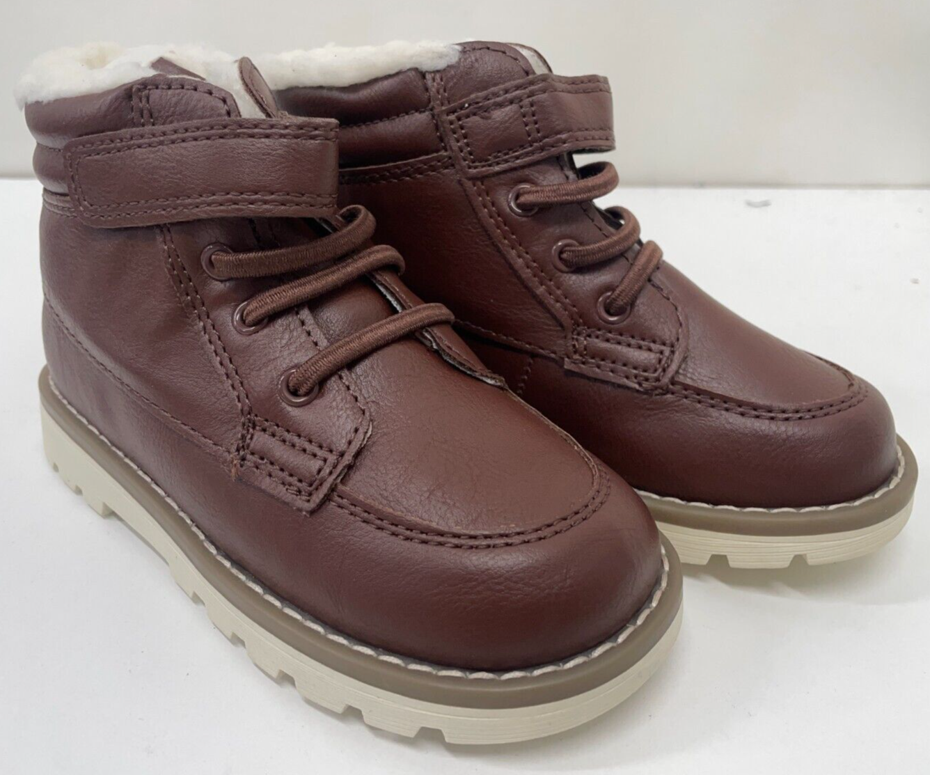Old Navy Kids Boys 9 Cognac Ankle Dress Boot Faux Leather Sherpa Lining 497375