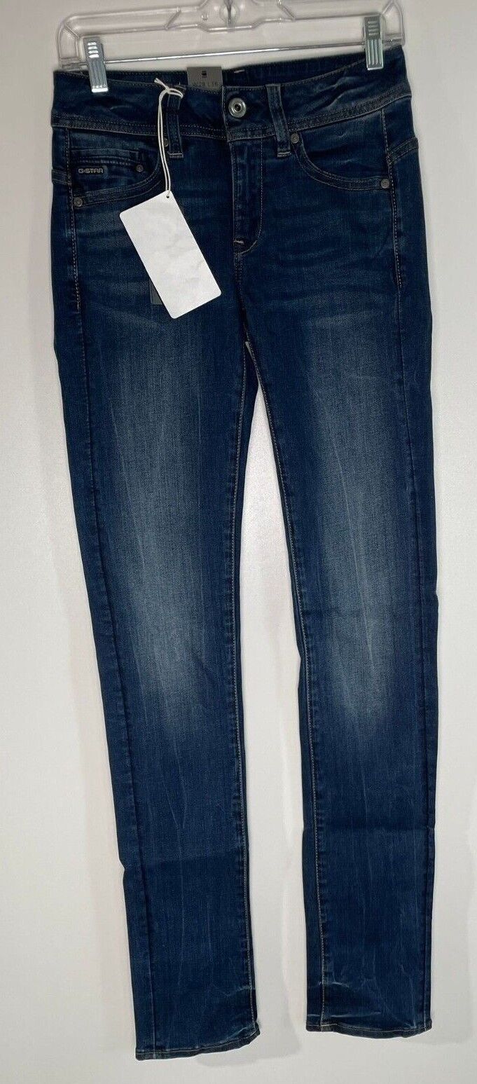 G Star Denim Womens Midge Straight Neutro Stretch Jeans Dark Aged Wash Blue