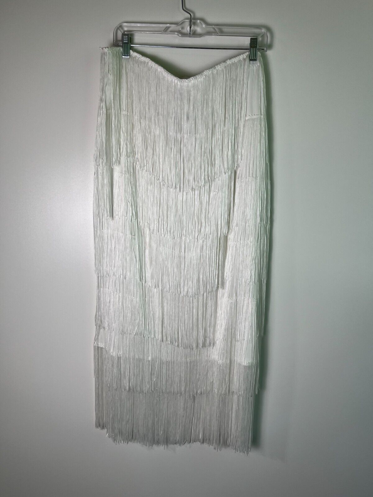 ShowPo Women's 16 Amalee Two-Piece Fringe Strapless Cop Top Midi Skirt Set White