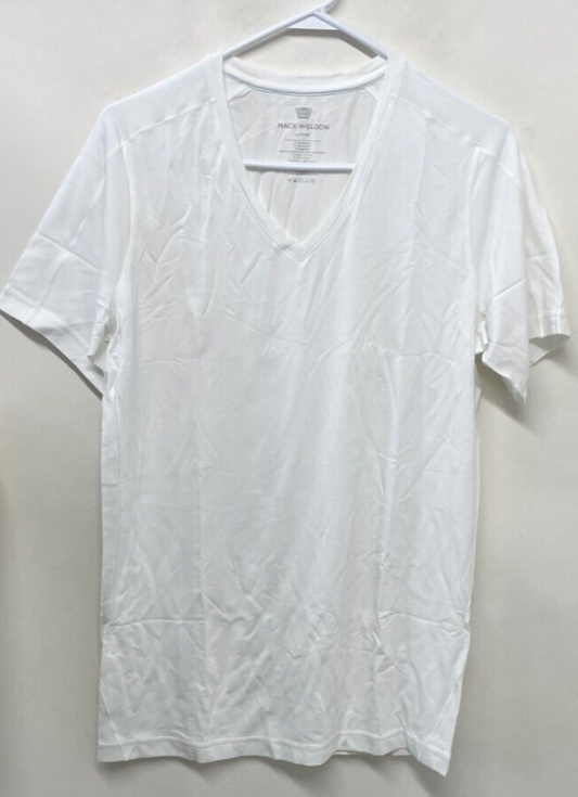 Mack Weldon Mens L 18-Hour Jersey V-Neck Under Shirt White Slim Fit Short Sleeve