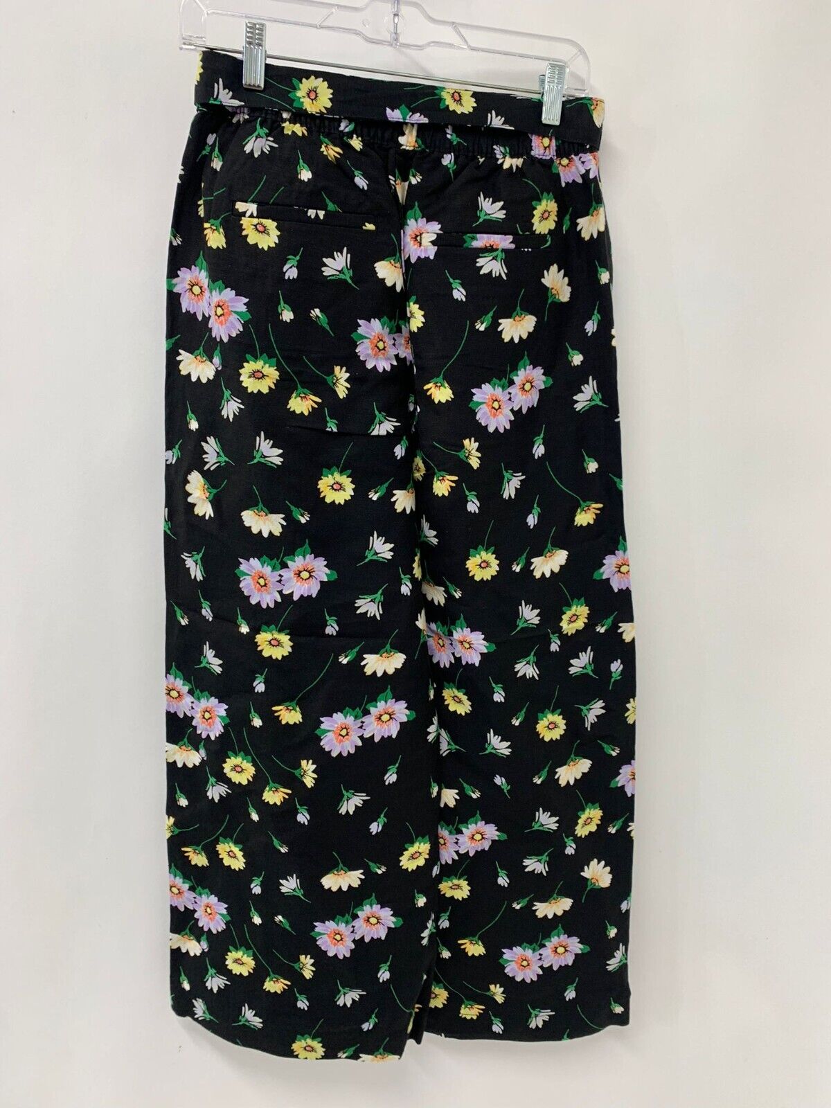 LOFT Womens XS Florence Tie Waist Fluid Wide Leg Crop Pants Garden Black