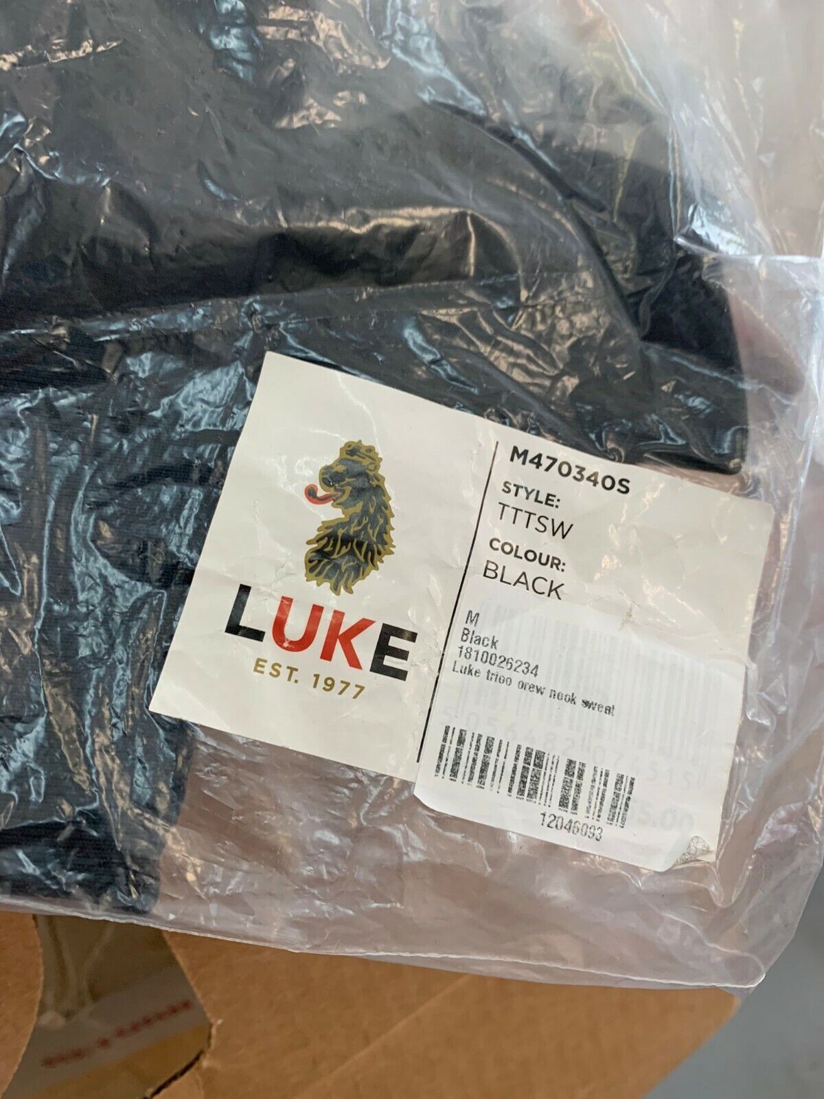 Luke 1977 Mens M Black Core Trico Crew Neck Sweatshirt Pullover