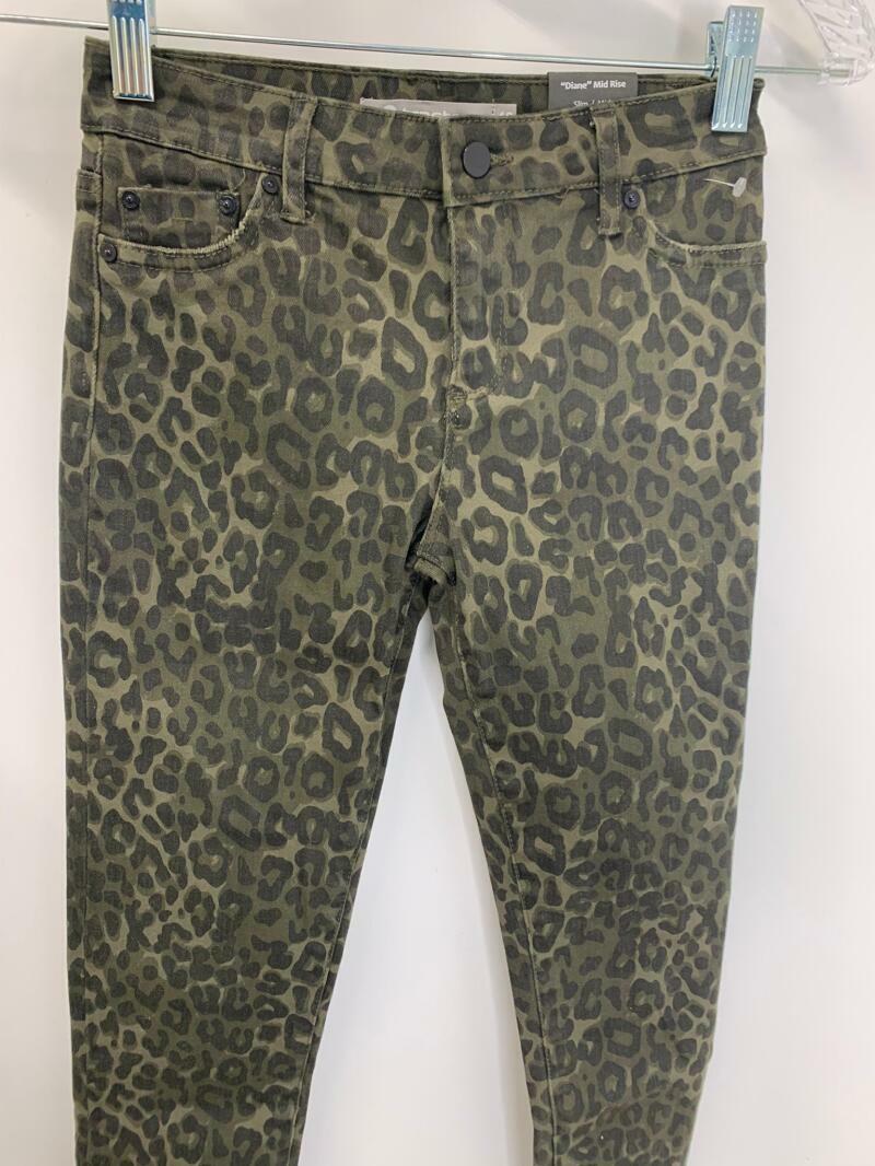 Tractr Girls Youth Juniors 12 Green Leopard Print Diane Mid Rise Skinny Jeans