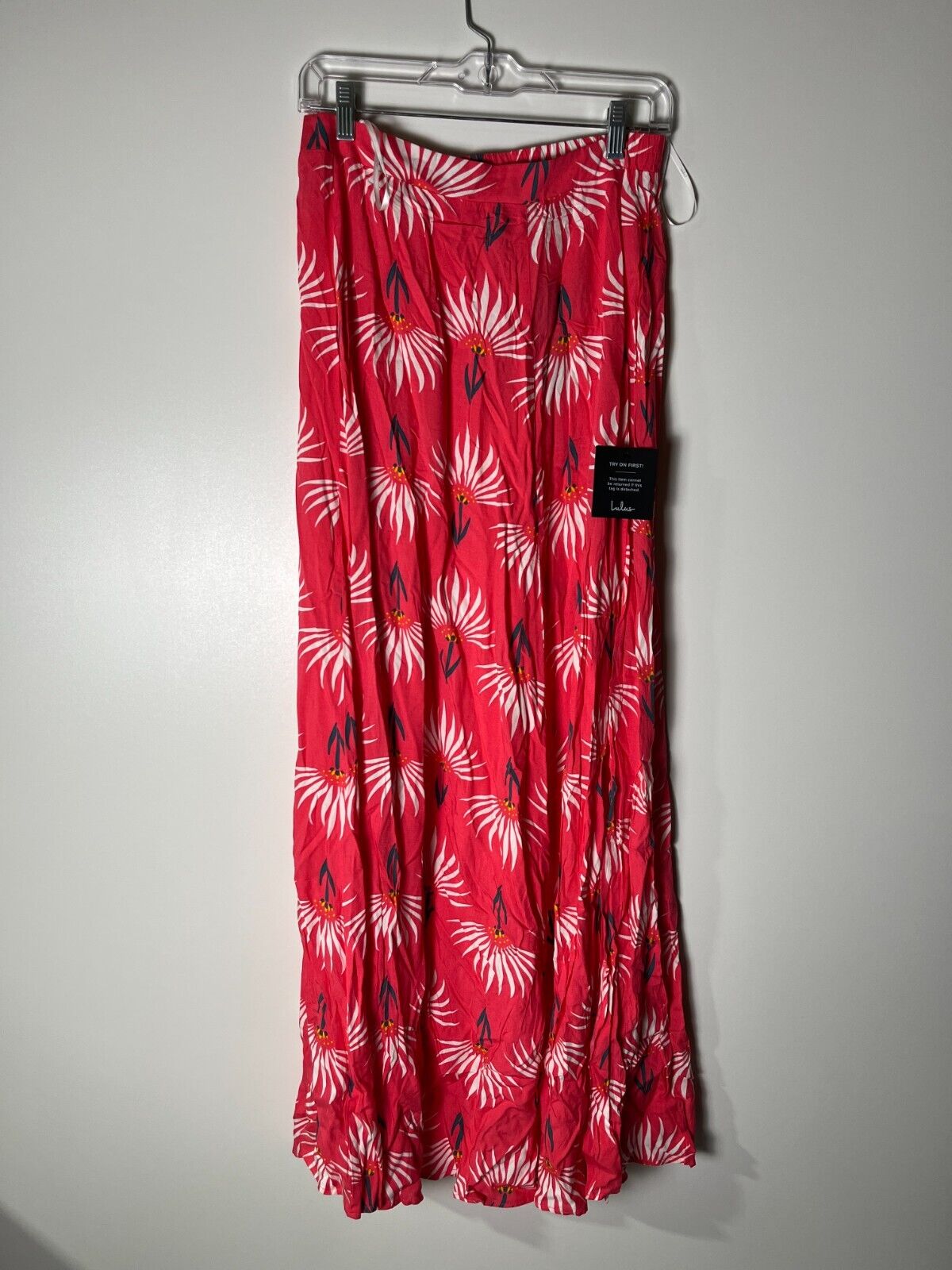Lulus Women's L Trancoso Shirred Crop Top & Maxi Skirt Set Coral Red 1667256
