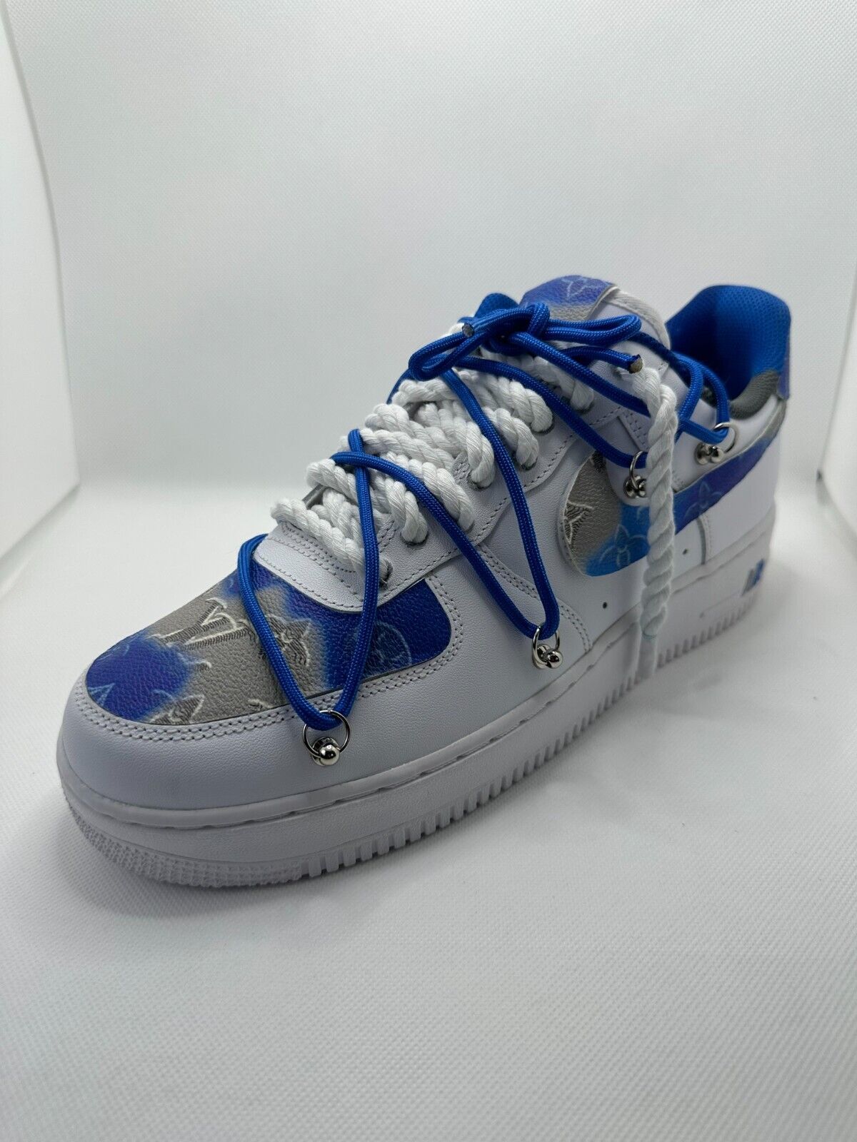 Nike Mens 11 Air Force 1 White LV Collab Rope Lace Customized Sneaker Shoe