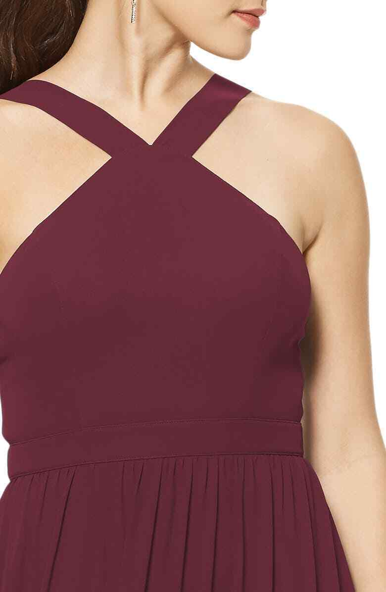 Levkoff Womens 4 Wine Red Halter Chiffon A-Line Gown Wedding Bridesmaid Dress