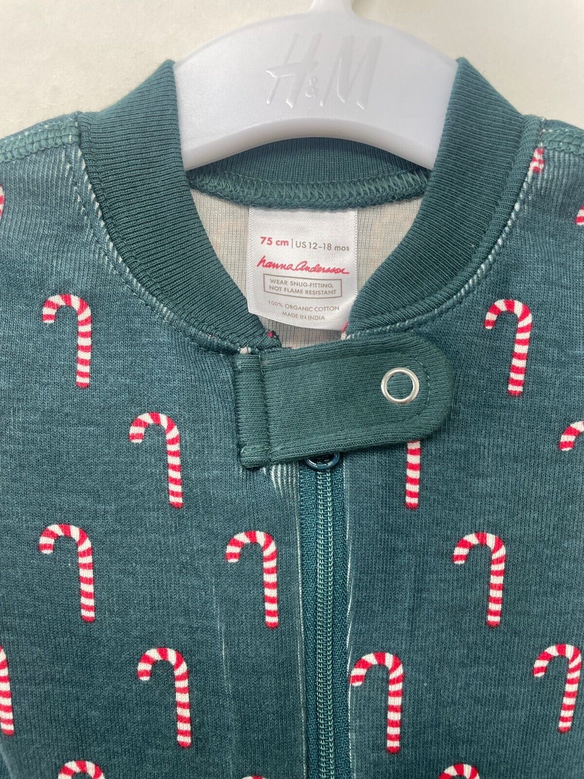 Hanna Andersson Toddler 12-18M Iconic Footed Sleeper Pajama Candy Cane Christmas