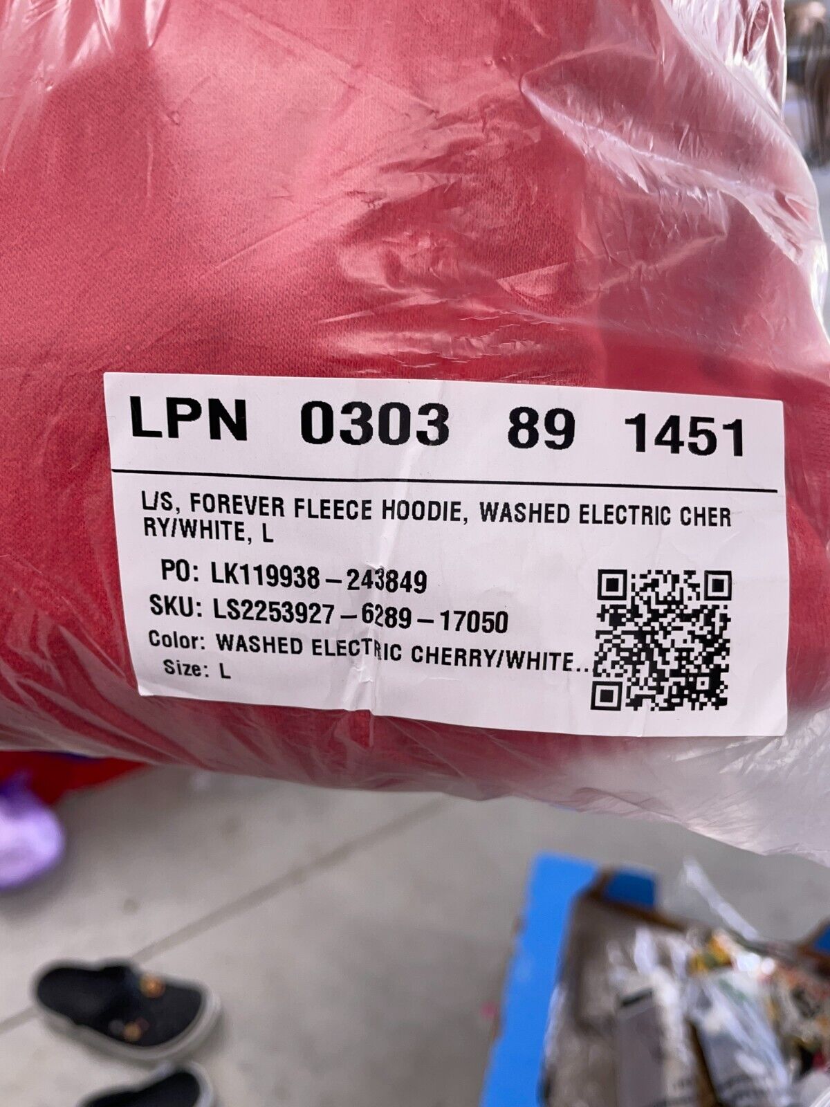 Fabletics Womens L Forever Fleece Hoodie Washed Electric Cherry Red Sweatshirt