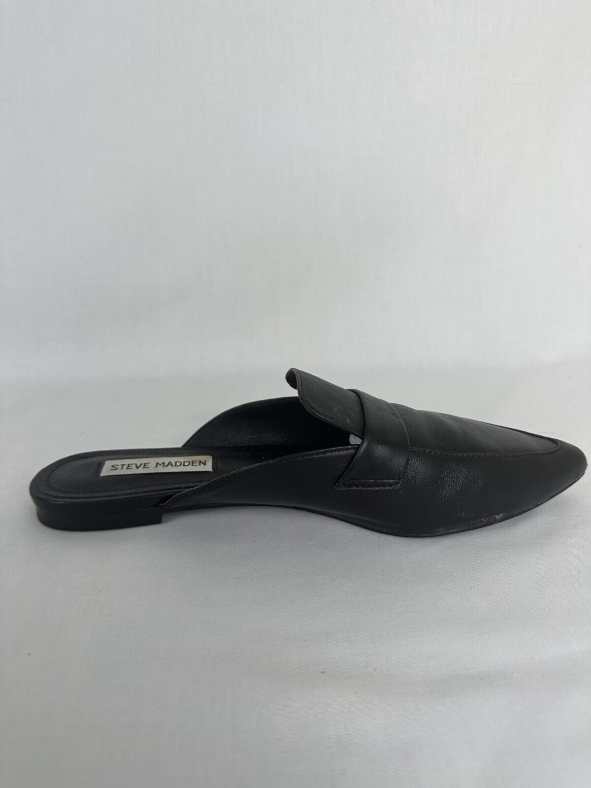 Steve Madden Womens 7.5 Flavor Mules Black Pointed Toe Slip On Leather 6602671