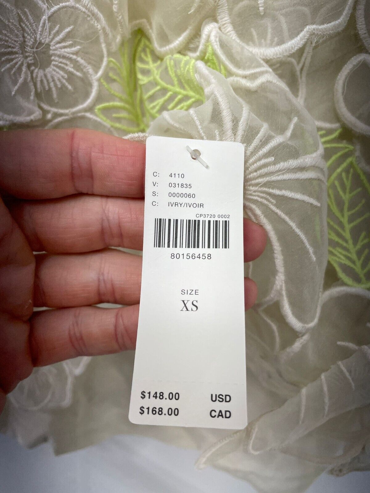 by anthropologie Women XS Sheer Applique Crop Top Floral Ivory Neon Green Blouse