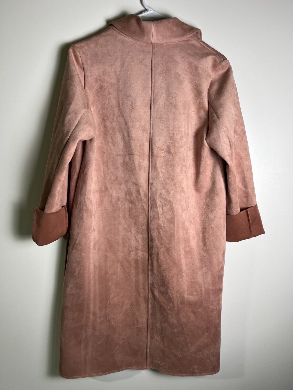 T Tahari Women's M Faux Suede Open Front Overcoat Jacket Pink Shawl Collar