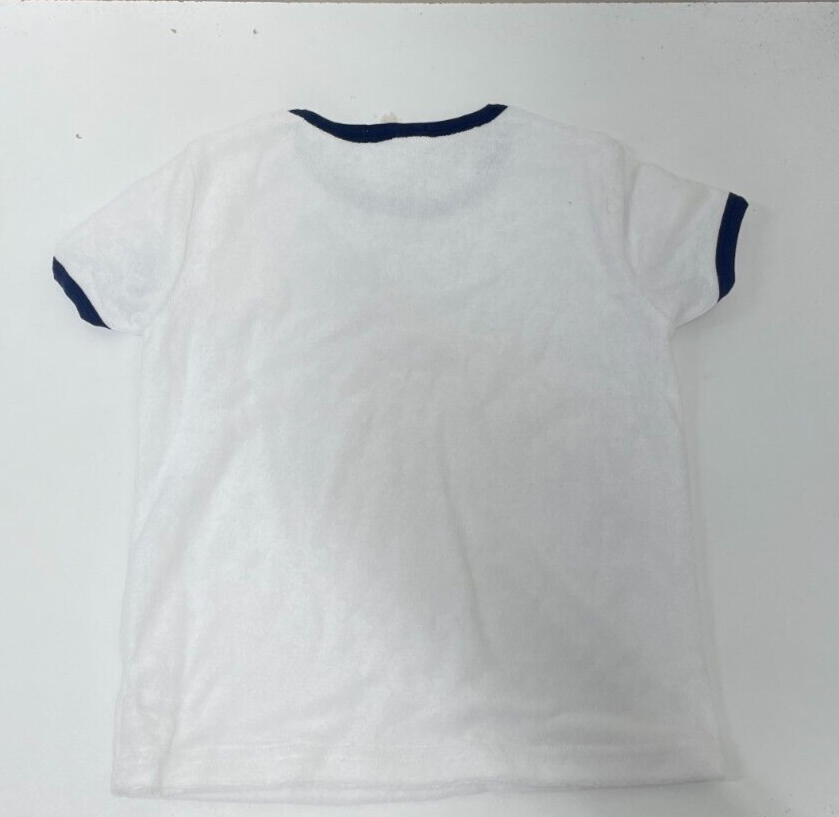 Minnow Kids Unisex 3/4T French Terry Camp Tee T-Shirt White Blue Short Sleeve