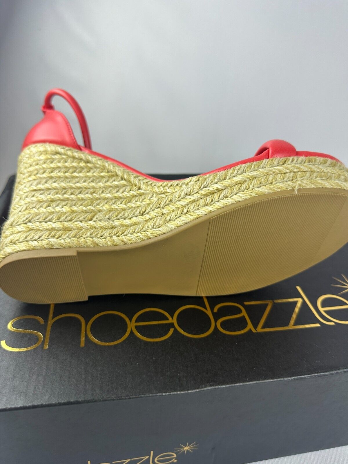 ShoeDazzle Womens 8 Jenna Buckle Hot Coral Espadrille Wedges Sandals Heels