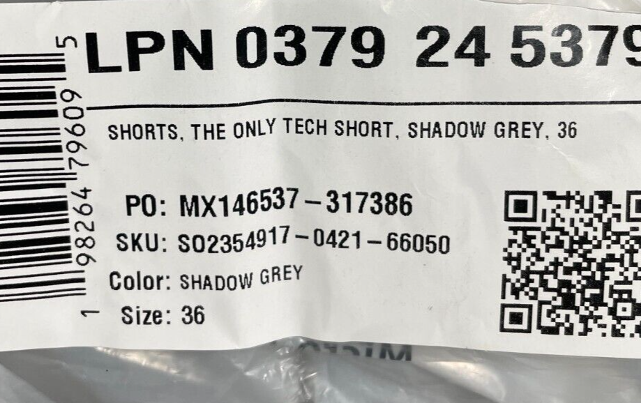 Fabletics Mens 36 The Only Tech Short Shadow Gray Water-Repellent SO2354917 Golf