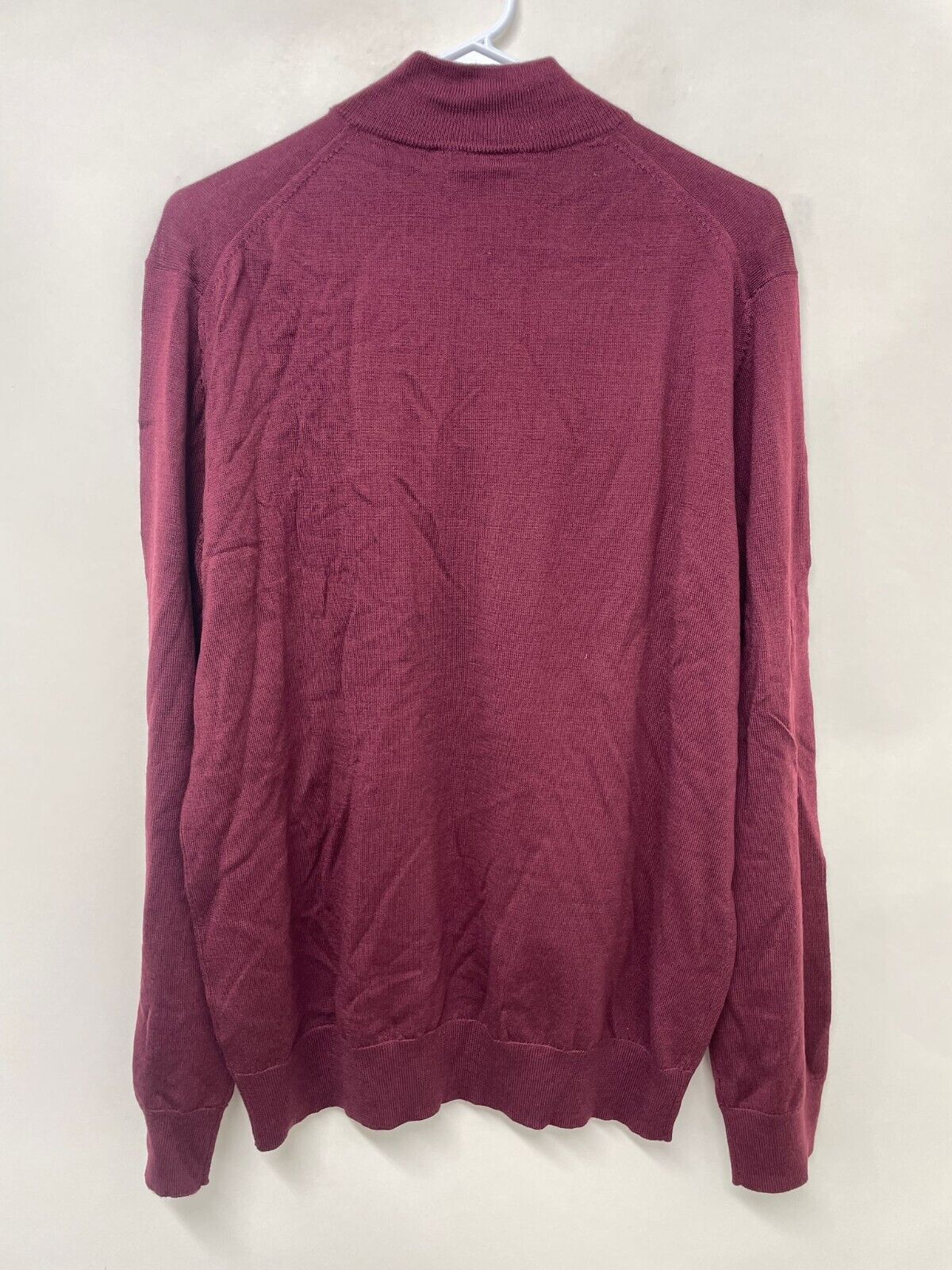 Charles Tyrwhitt Men L Pure Merino 1/4 Zip Neck Jumper Sweater Burgundy Pullover