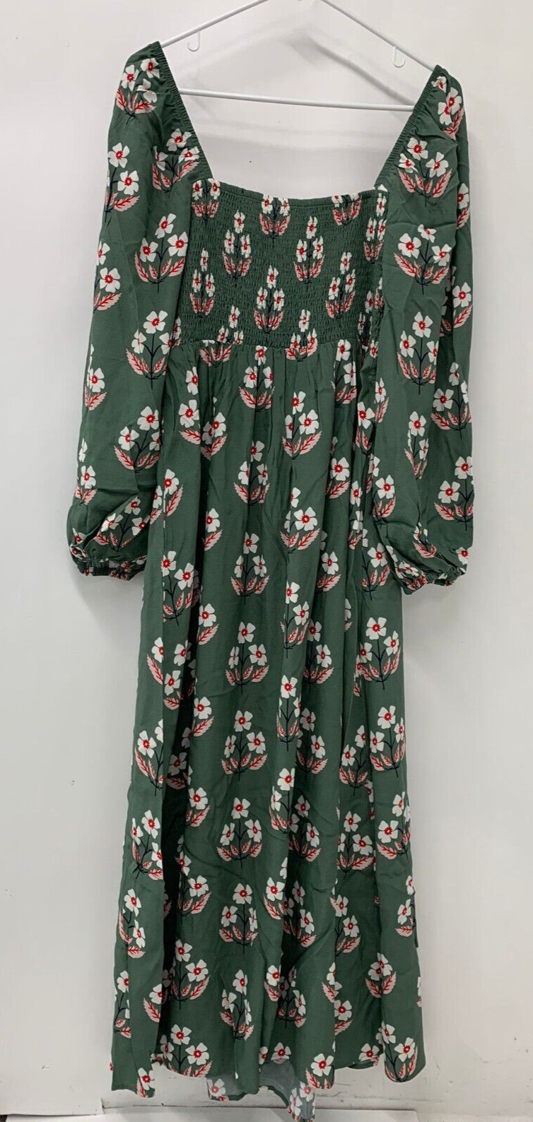 Boden Womens 8 Connie Square Neck Smocked Maxi Dress Green Blossoming Bud Floral