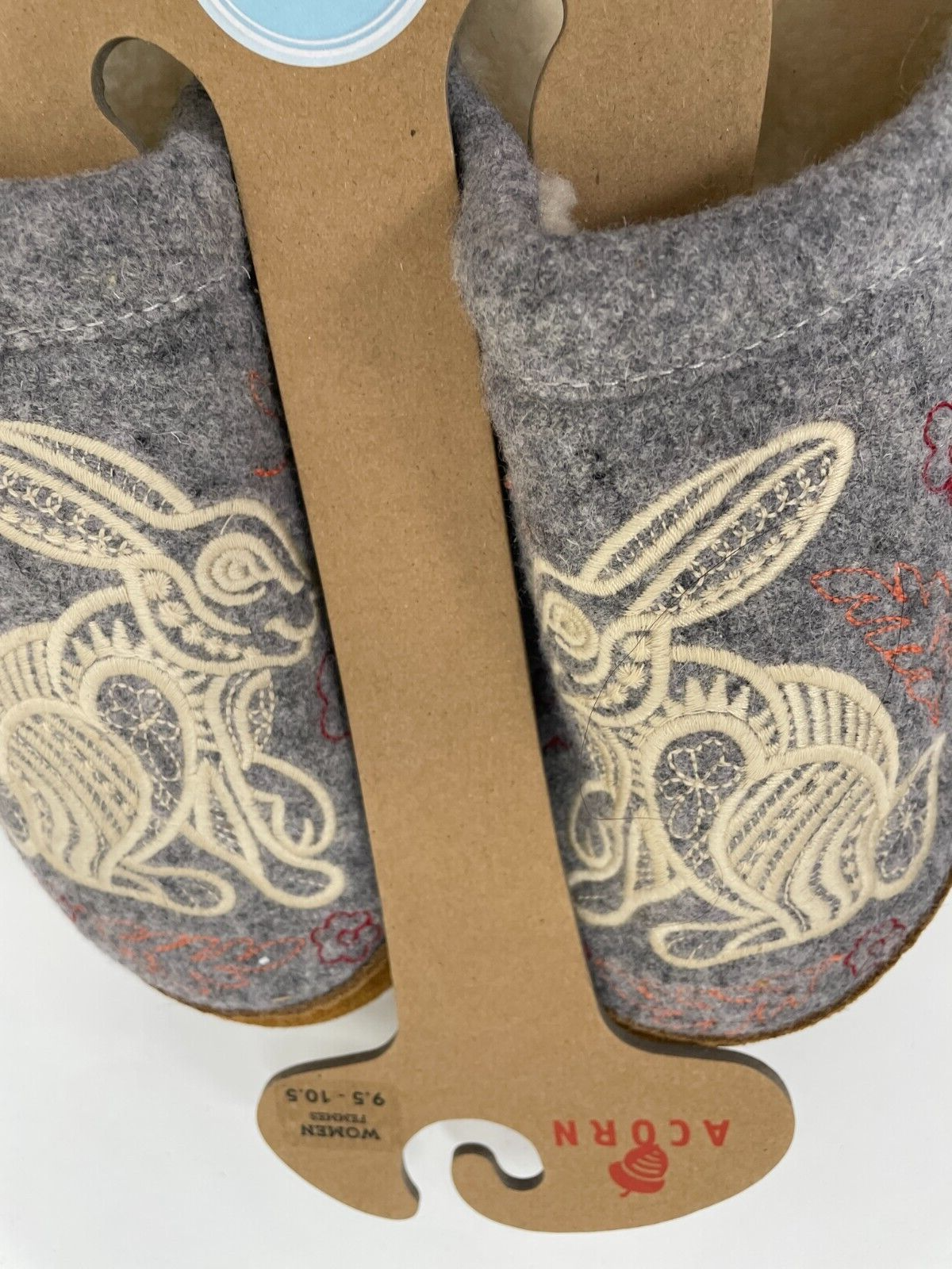 Acorn Womens 9.5-10.5 Forest Mule Slipper Heather Grey Hare Rabbit