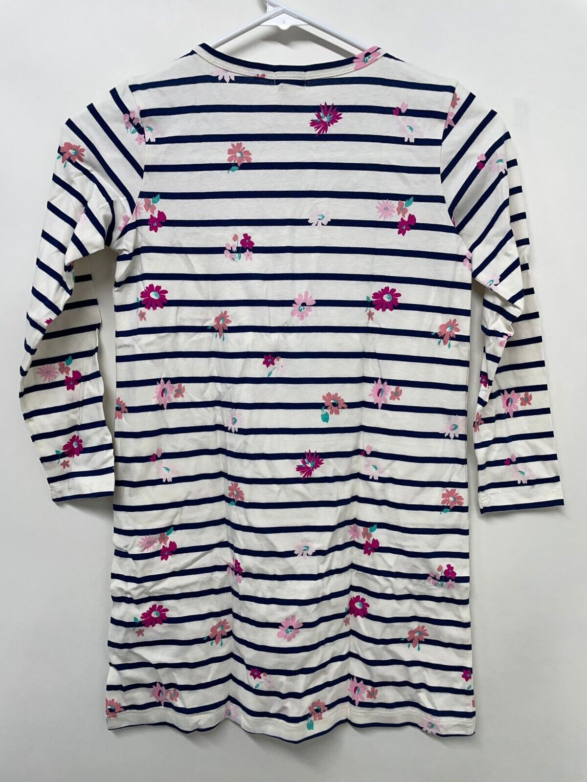 J CrewCuts Girls 7 Floral Pocket T Shirt Dress White Navy Stripe Kids BJ763