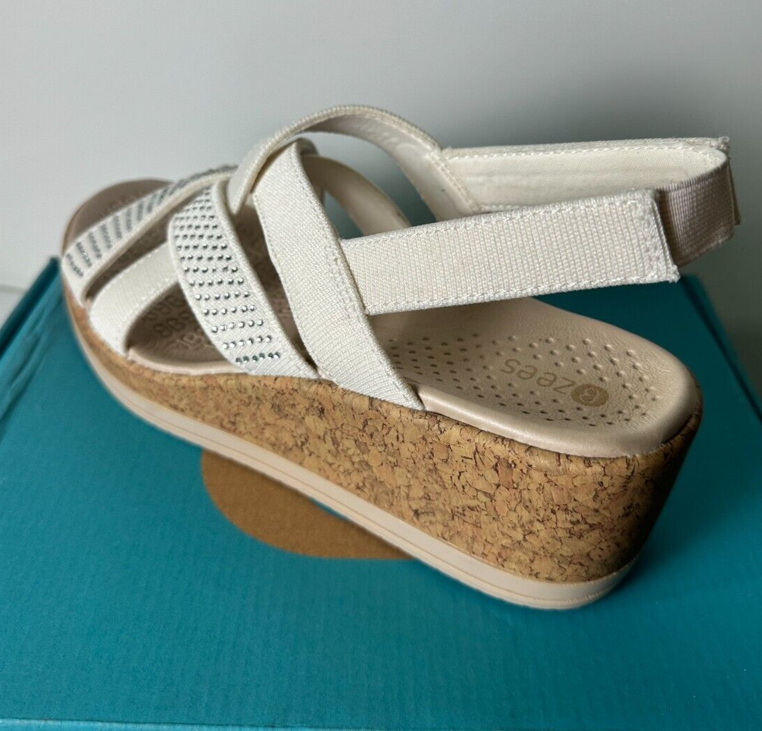 BZees Women's 9 Ritz Sparkle Machine Washable Cork Wedge Sandals J0383F1100