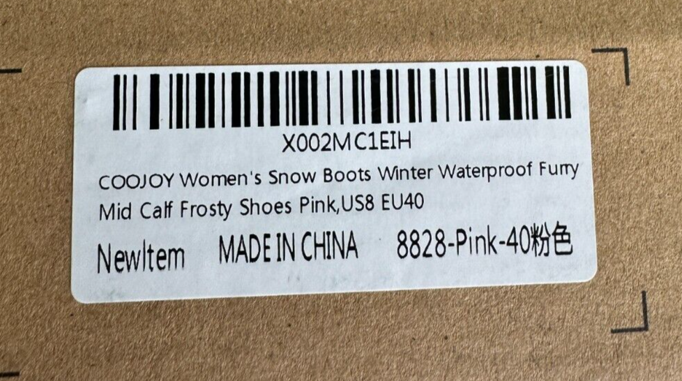 COOJOY Women's 8 EU 40 Winter Snow Boots Waterproof Mid Calf Furry Frosty Pink