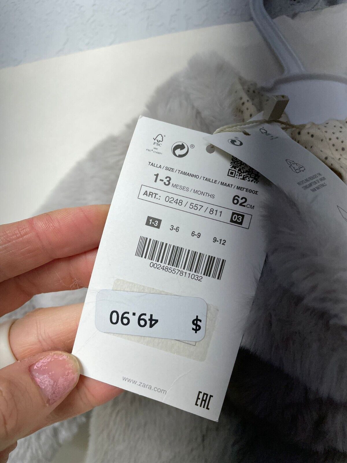 Zara Baby Faux Fur Romper 1 Piece Teddy Bear Hooded Jumpsuit 0248/557 Gray Plush