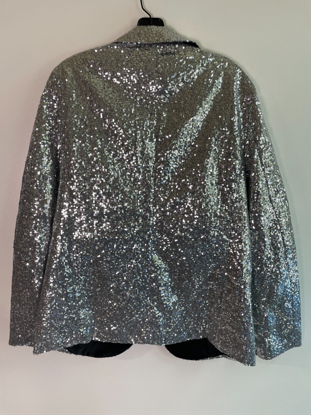 Mens L Sequined Shiny Shimmer One-Button Suit Blazer Jacket Silver Lined The Man