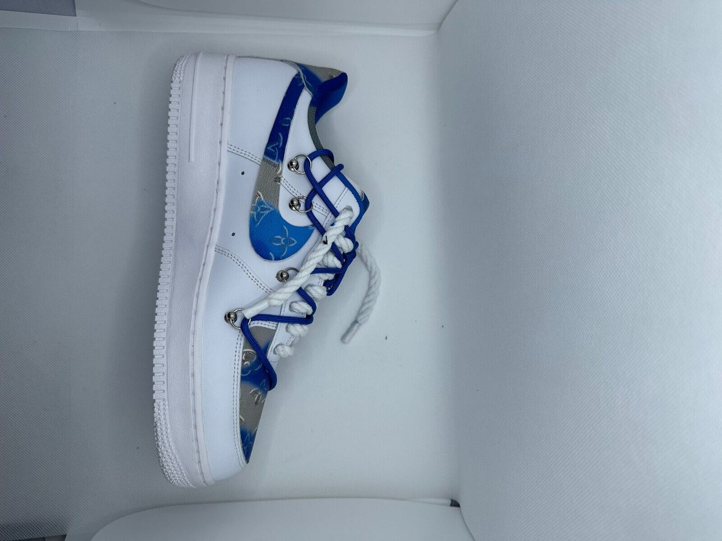 Nike Mens 11 Air Force 1 White LV Collab Rope Lace Customized Sneaker Shoe