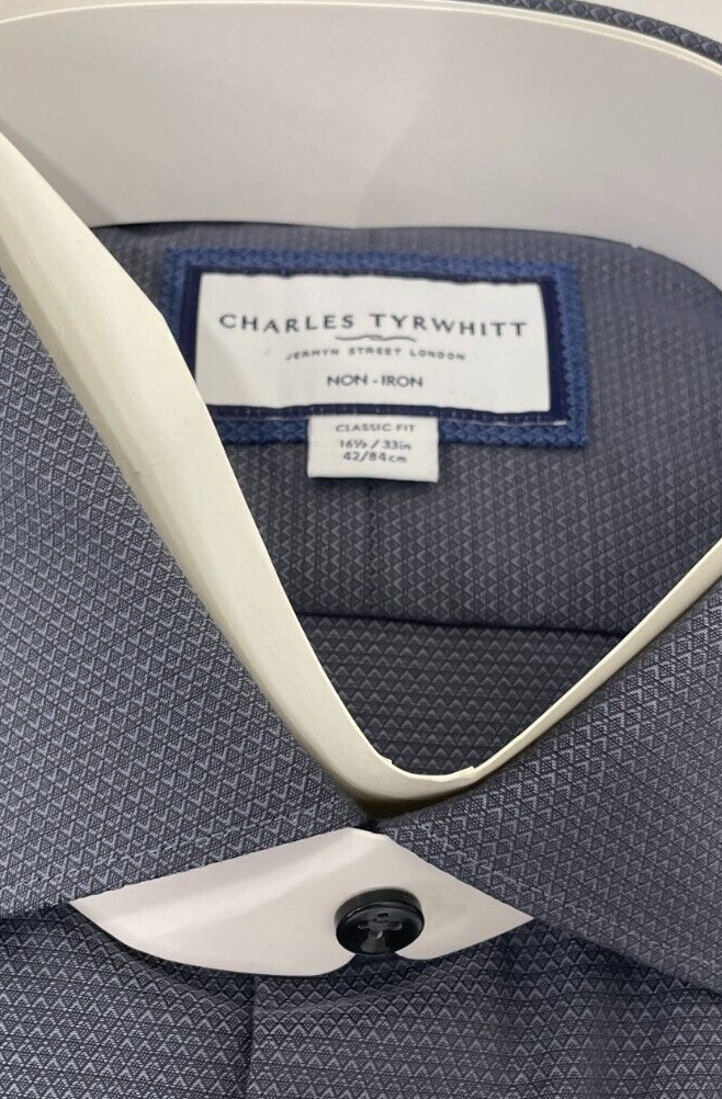 Charles Tyrwhitt Mens 16.5/33 Non-Iron Diamond Stretch Texture Shirt Gray