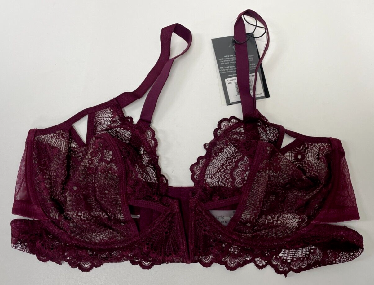 Thistle and Spire Womens 40D Kane V-Wire Bra Red Cutout Scalloped Lace 471100