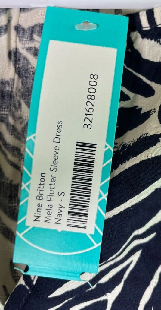 Nine Britton Women's S Mela Split Neckline Flutter Sleeve Knee Length Dress Navy