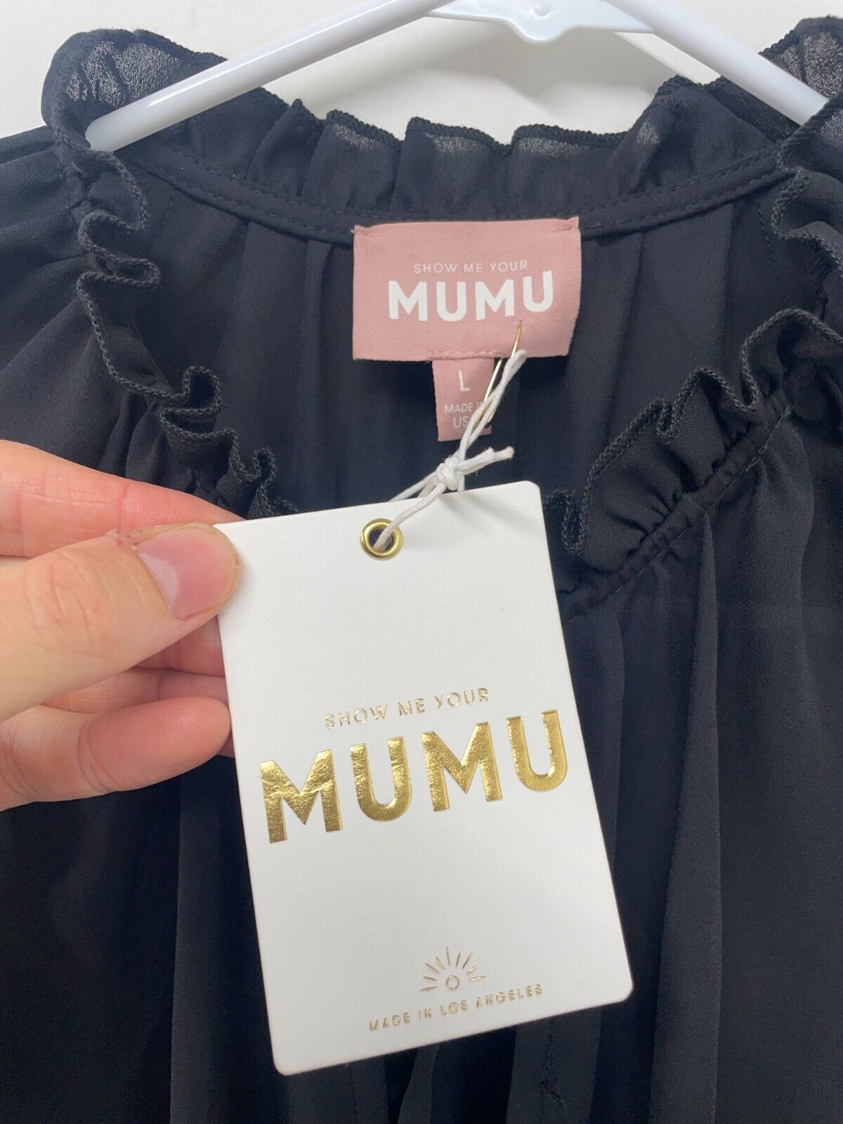 Show Me Your Mumu Womens L Cait Midi Dress Black Ruffles V-Neck Tiered MS2-5093