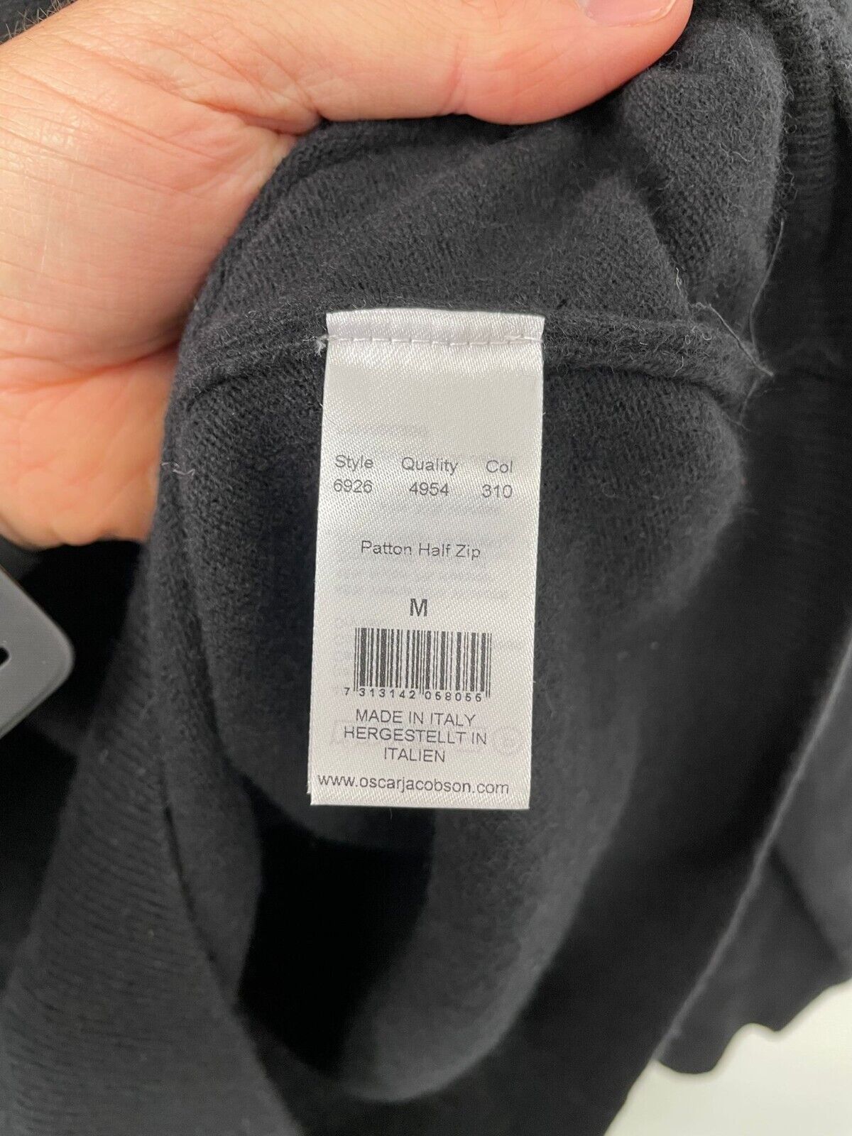 Oscar Jacobson Mens M Patton Half Zip Pullover Sweater Black Wool Cashmere Italy