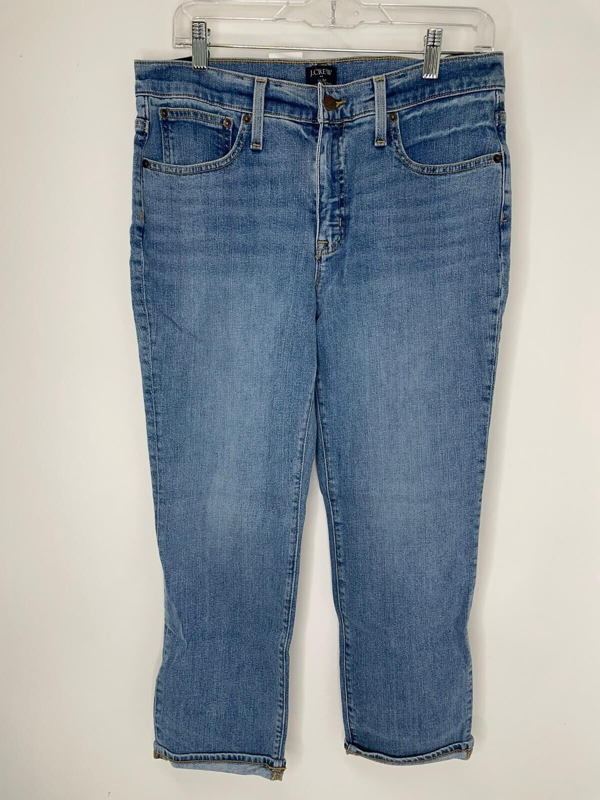 J Crew Womens 28P BF889 Estate Blue Wash Slim Boyfriend Jeans Cuffed Crop
