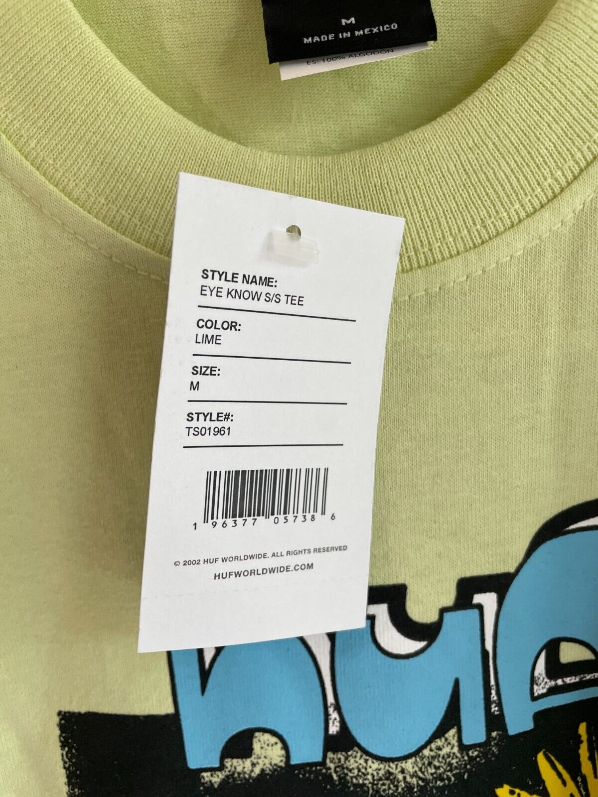 HUF Men's M Eye Know Short Sleeve Crew Neck Cotton T-Shirt Lime Green TS01961